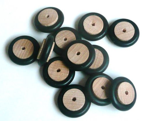 Holzräder mit Gummi 24 mm Ø. x 8 mm - Bhg. 2,9 mm (10 Stück)