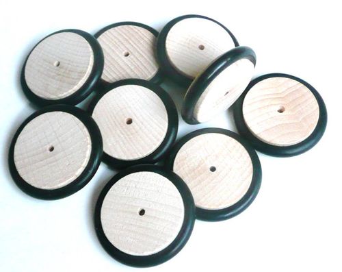 Holzräder mit Gummi 37 mm Ø. x 8 mm - Bhg. 2,9 mm (10 Stück)